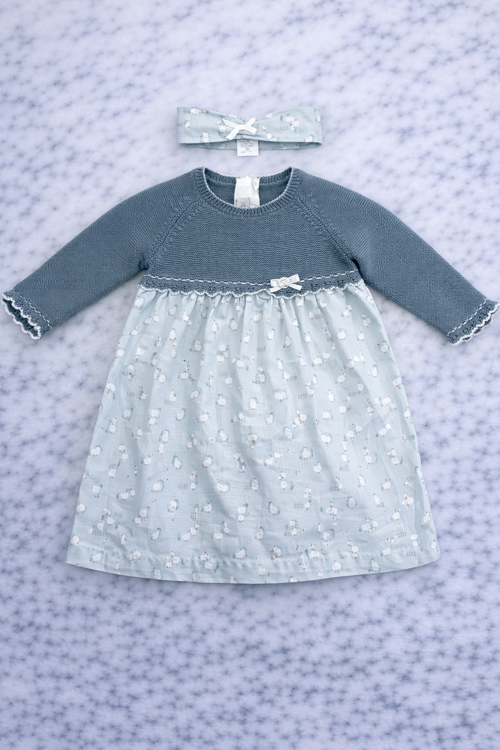 Indigo Girls Knit & Printed Dress Set with Matching Headband