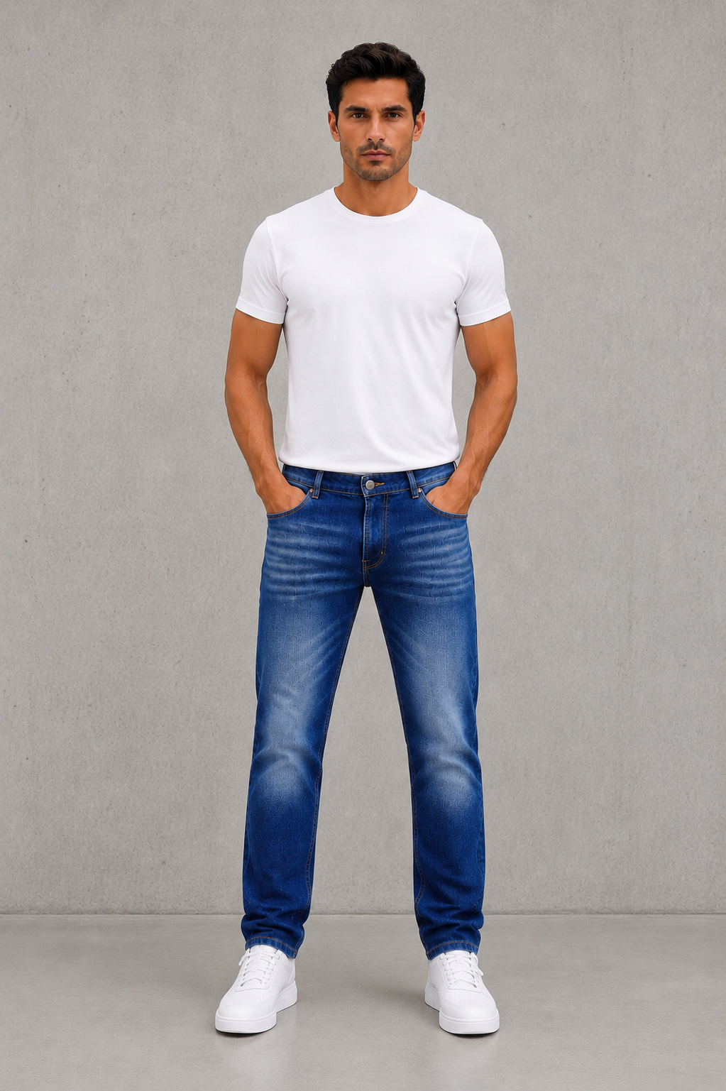 Men’s Blue Wash Straight Leg Jeans.(FFFF)