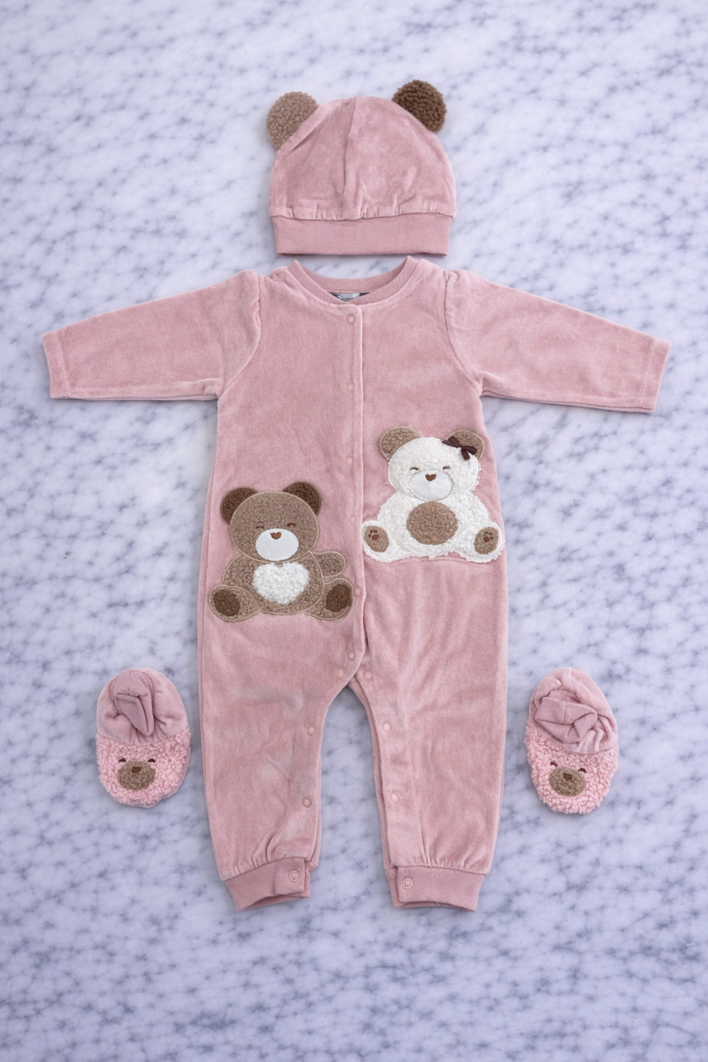 Indigo Girls Pink Velvet Teddy Bear Sleepsuit with Hat