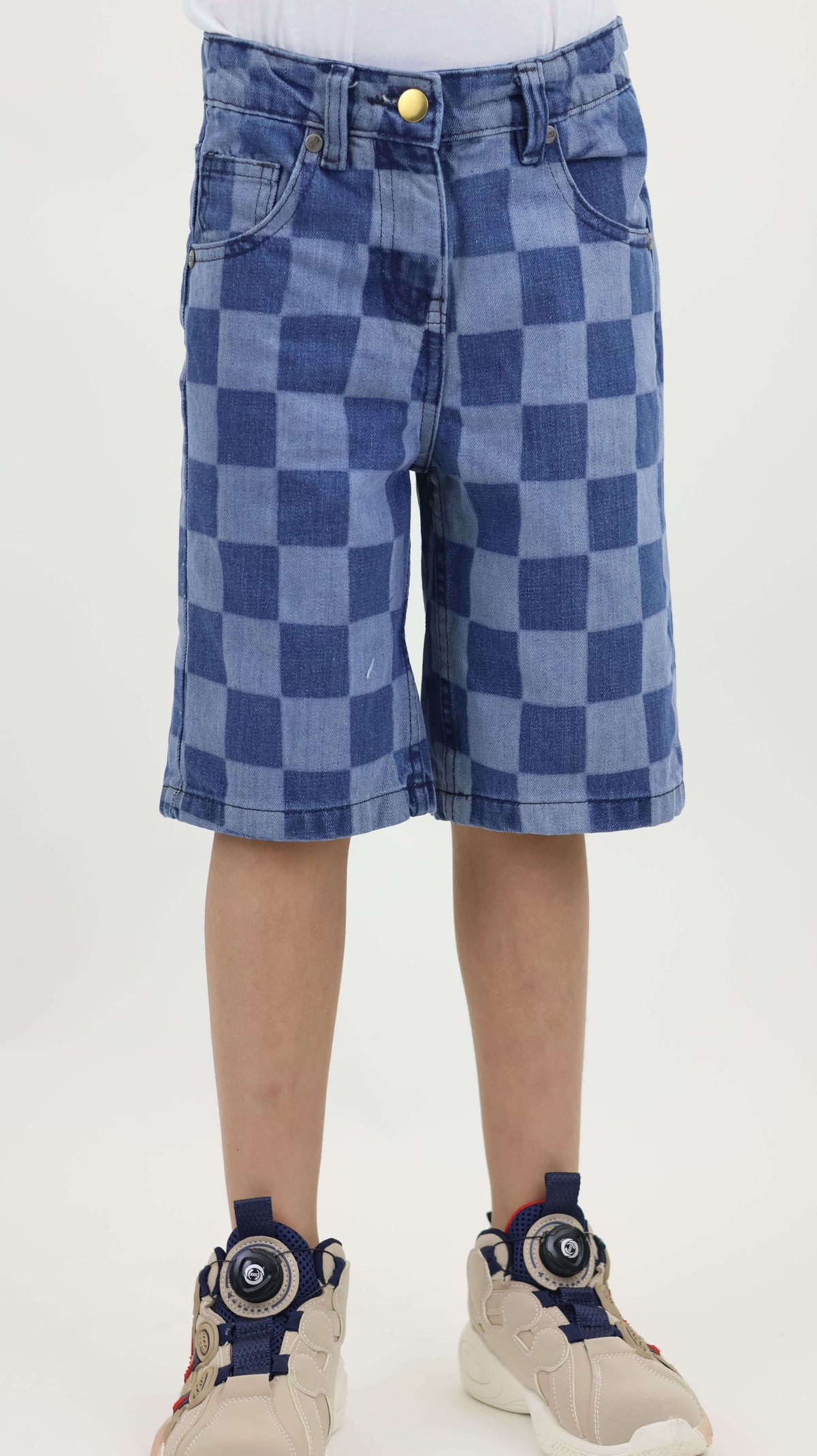 Kids Checkered Denim Shorts
