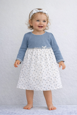 Indigo Girls Knitted Blue Dress with Printed Skirt & Headband