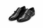 Men’s Black Leather Double Monk Strap Shoes – Classic Formal Style