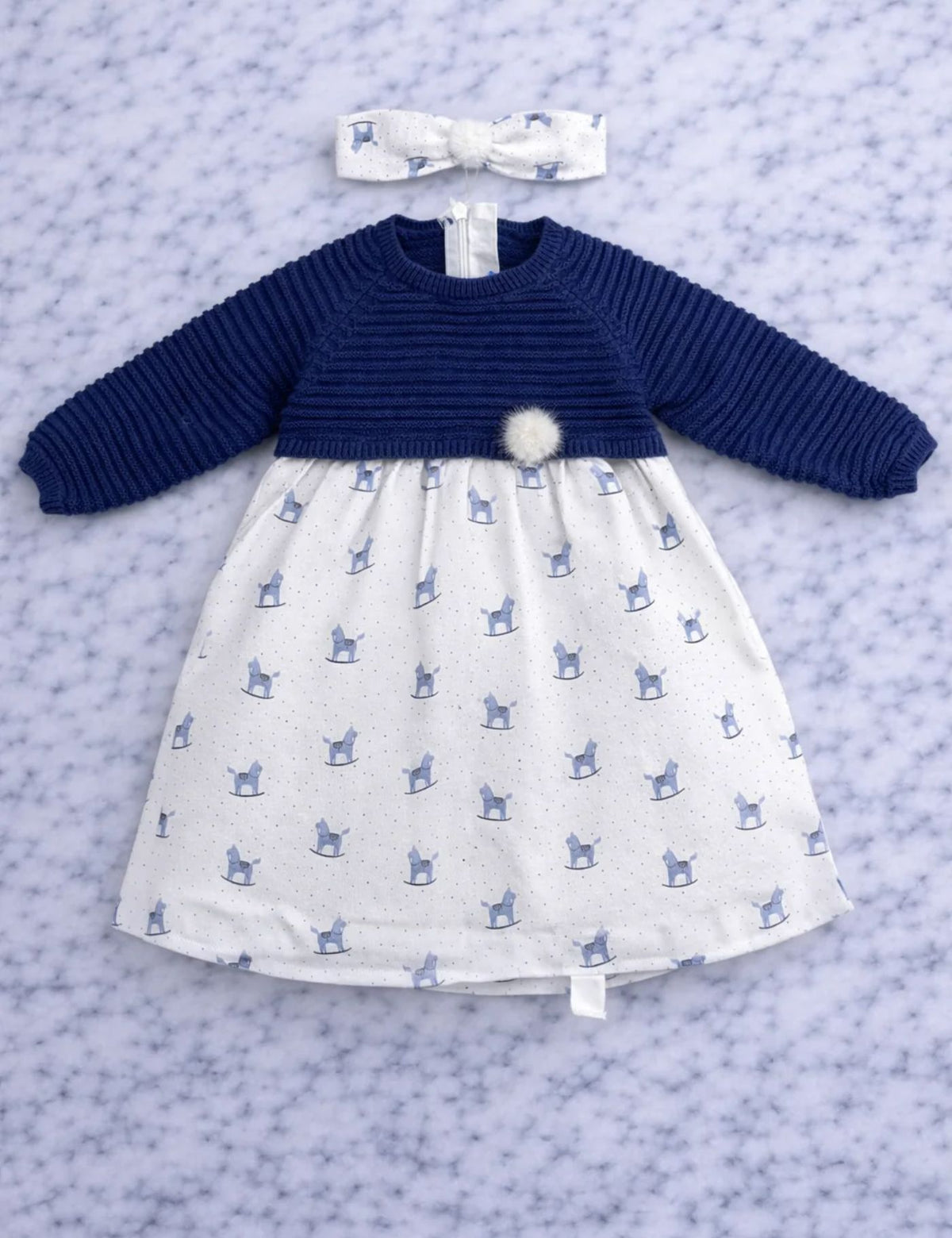 Indigo Girls Knit Dress with Headband – Navy & White