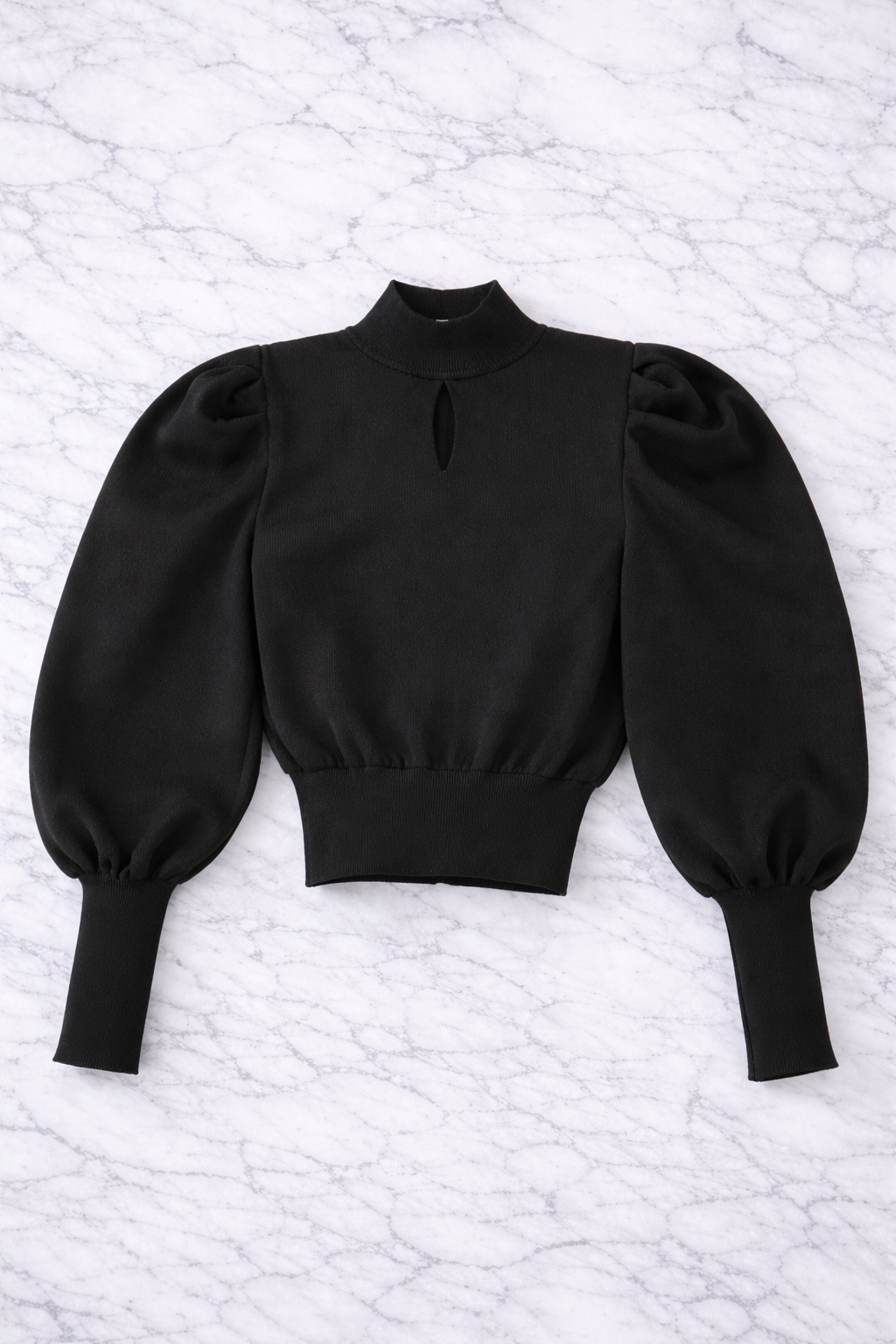 QU Style Women’s High Neck Puff Sleeve Long Sleeve Crop Top