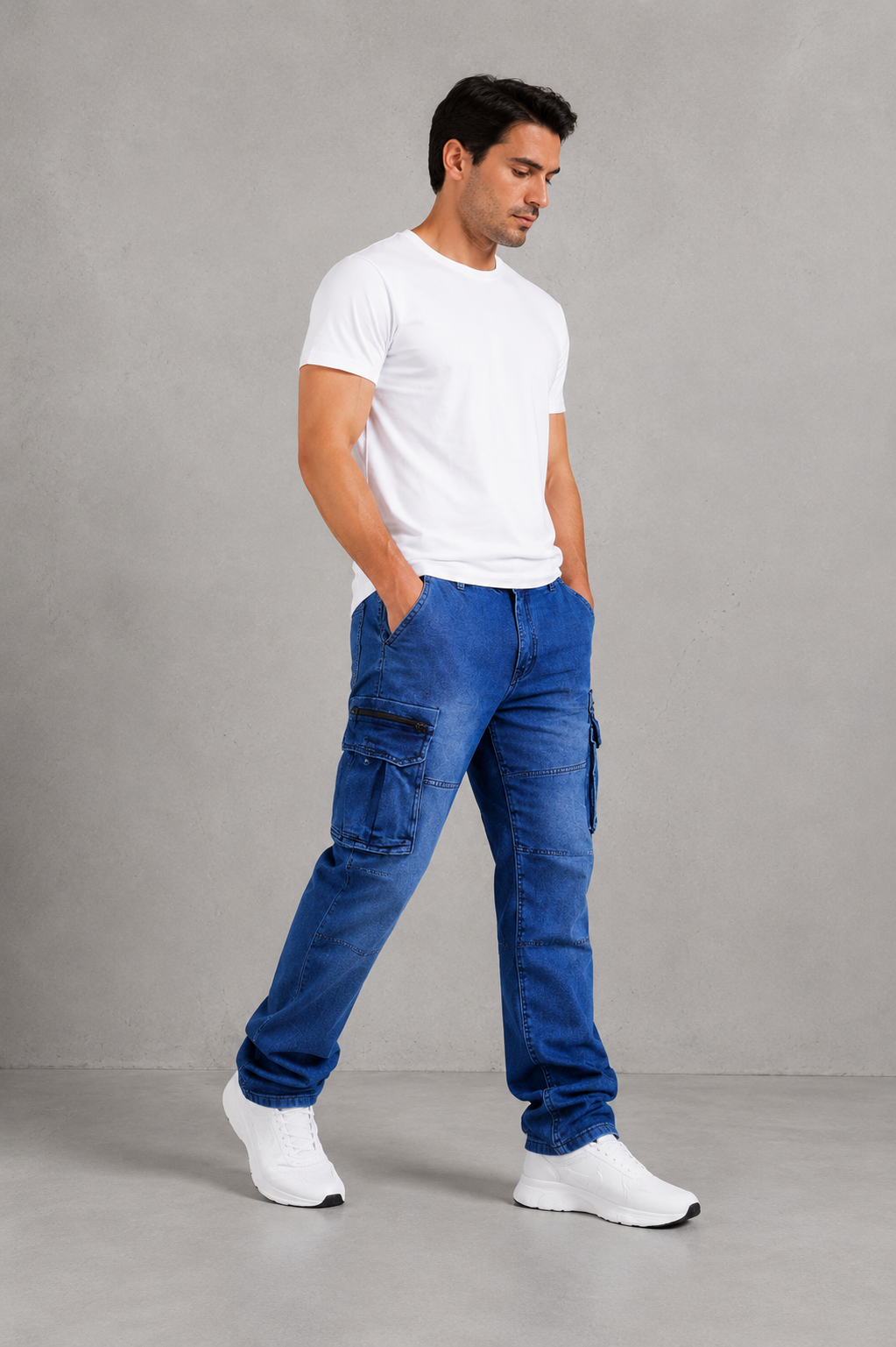 Men’s Blue Cargo Denim Jeans.(FFFF)