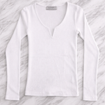QU Style Women’s V-Neck Ribbed Knit Blouse – Long Sleeve