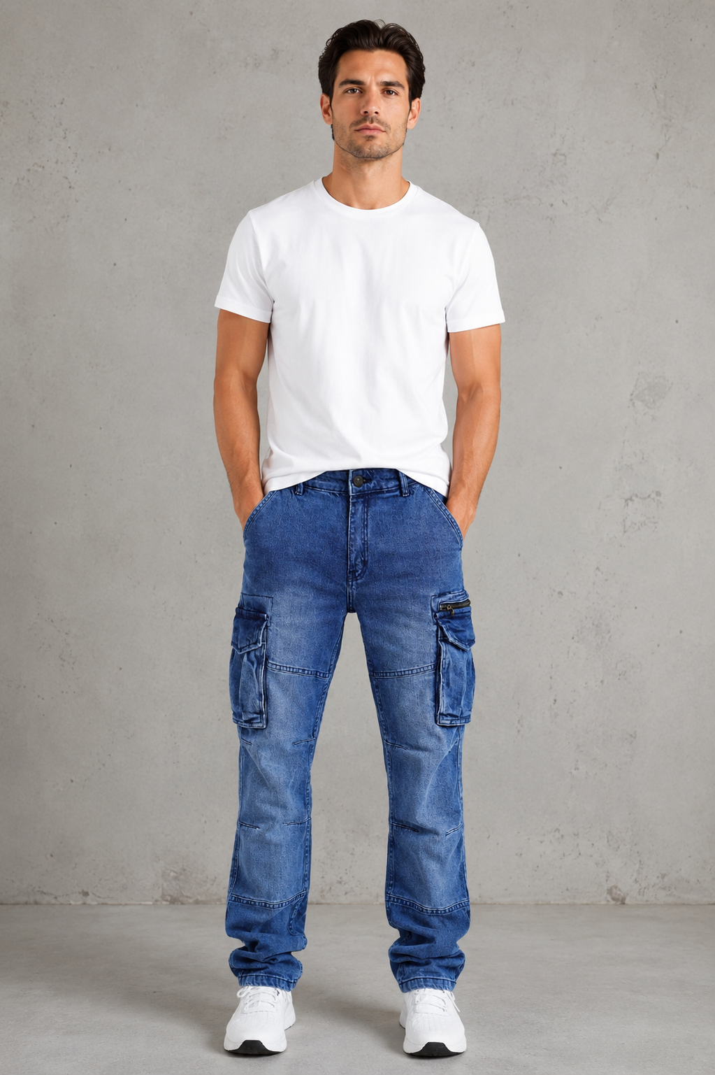 Men’s Blue Cargo Denim Jeans.(FFFF)
