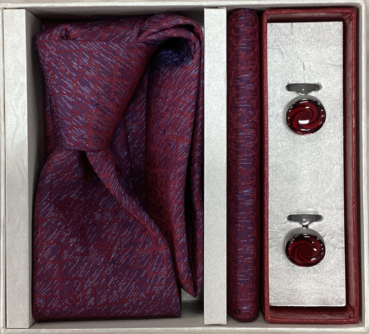 Pierre Cavelli Men’s Paisley Tie, Pocket Square & Cufflinks Gift Set
