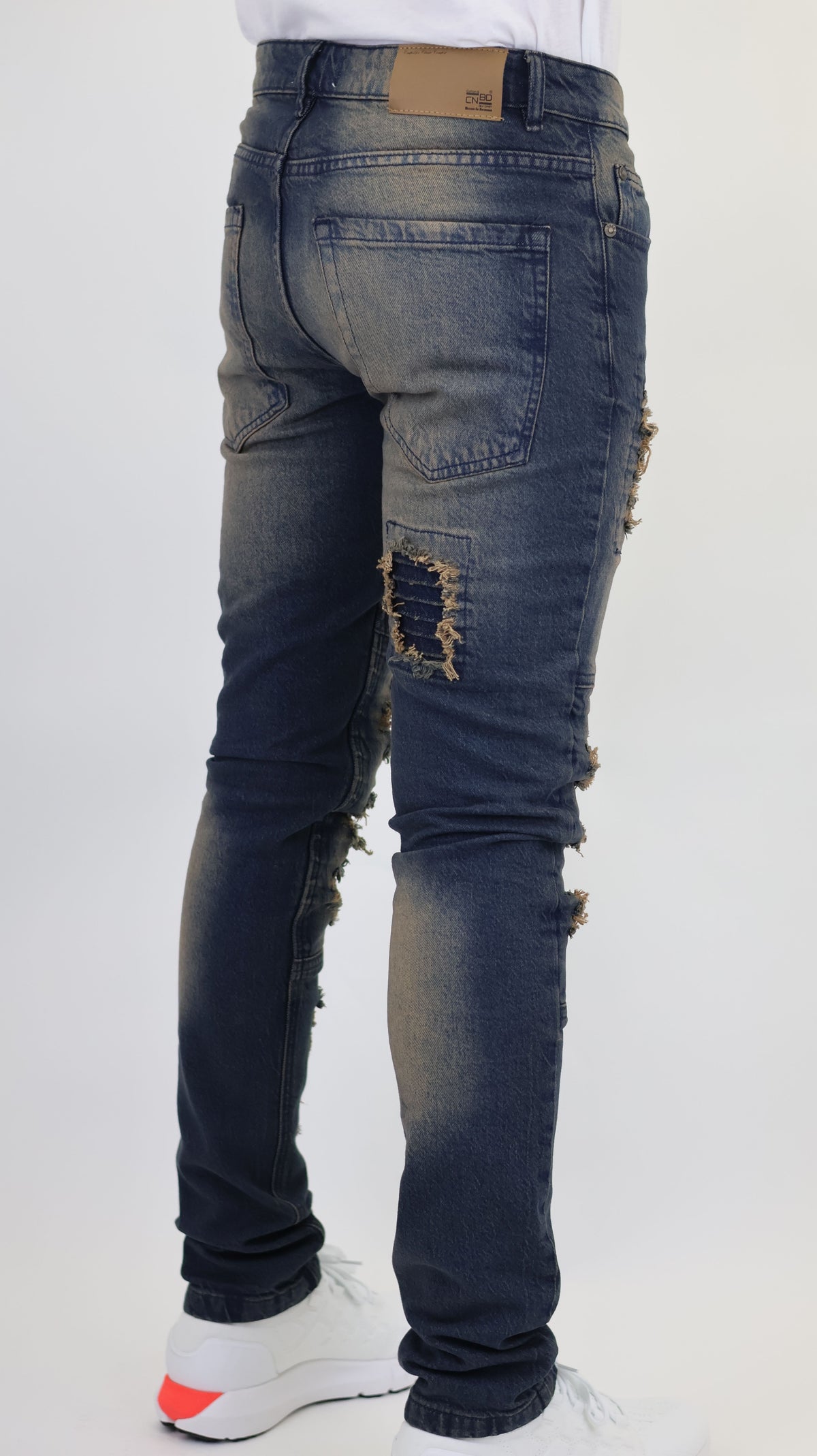 Men’s Slim Fit Distressed Denim Jeans-Dirty Blue Grenner Tone