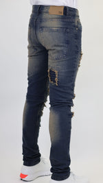 Men’s Slim Fit Distressed Denim Jeans-Dirty Blue Grenner Tone