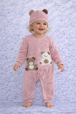 Indigo Girls Pink Velvet Teddy Bear Sleepsuit with Hat