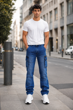 Men’s Blue Cargo Denim Jeans.(FFFF)