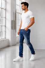Men’s Fashion Denim Jeans – Button Fly, Washed Blue.(FFFF)
