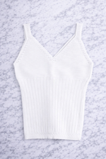 Women’s Ribbed Knit V-Neck Crop Top – White