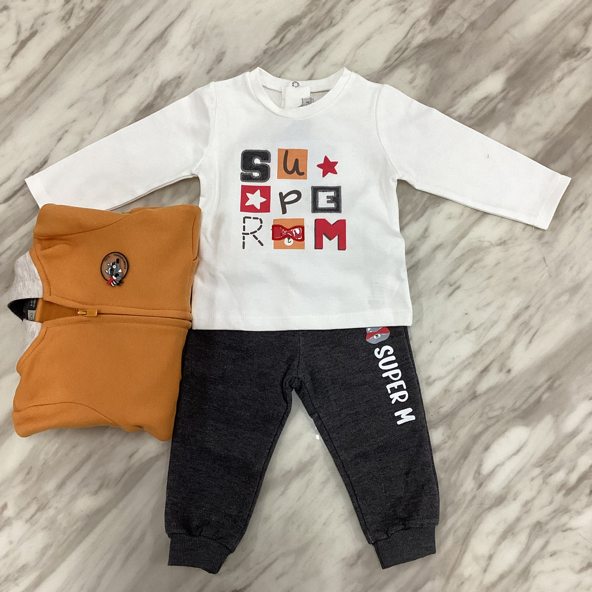 Indigo Baby Boy 3-Piece Outfit Set – Long Sleeve Top, Hoodie Jacket & Pants | Super M