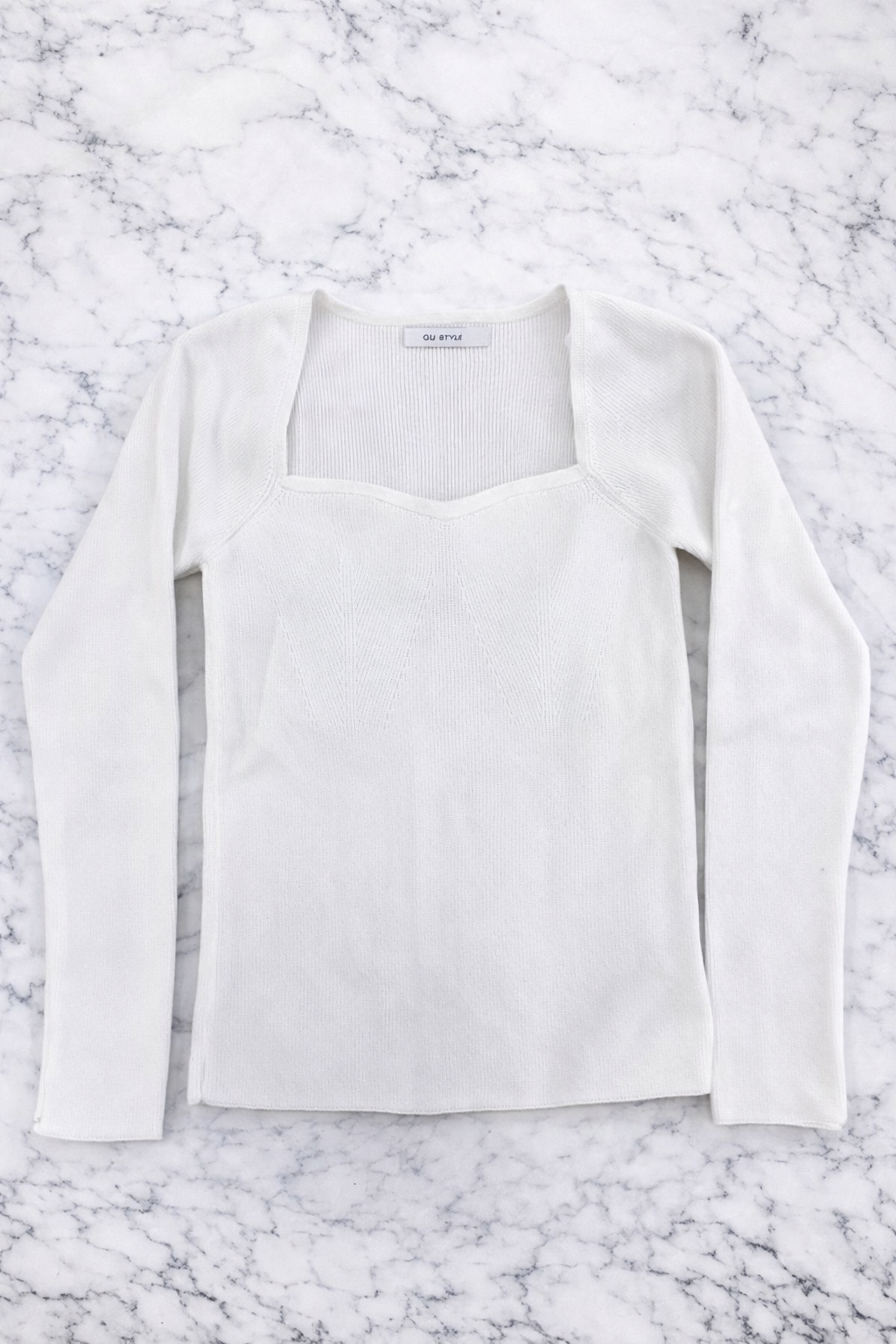 QU Style Women’s Knit Square Neck Long Sleeve Blouse