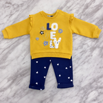 Indigo Girls “Lovely” 2-Piece Outfit – Mustard Sweatshirt & Heart Print Pants