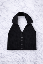 Women’s Knit Halter Neck Button Front Crop Top