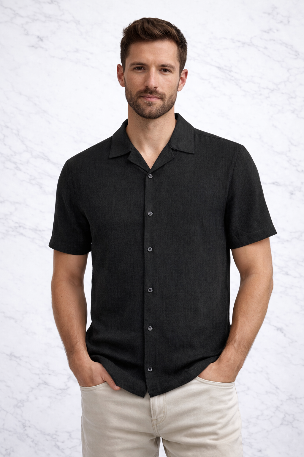 Men’s Short Sleeve Textured Button-Up Shirt