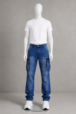 Men’s Blue Cargo Denim Jeans.(FFFF)