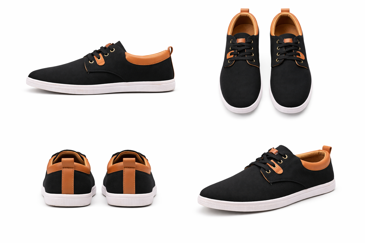 Men’s Black Casual Canvas Shoes with Brown Details – Everyday Comfort