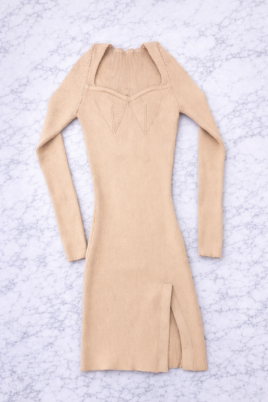 Women’s Ribbed Knit Midi Dress – Square Neck