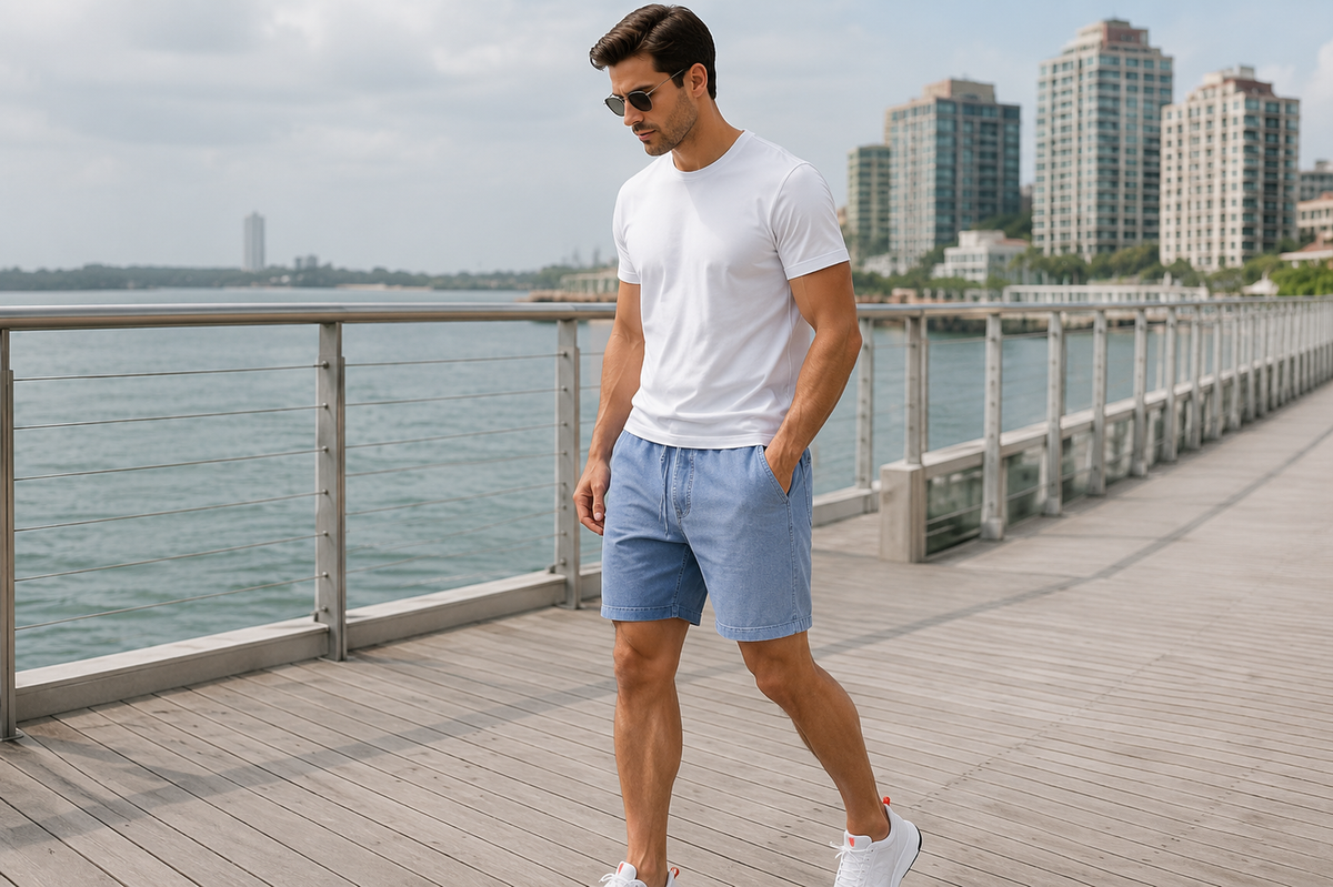 Men’s Denim Drawstring Shorts.(FFFF)