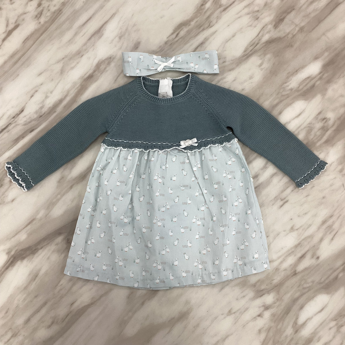 Indigo Girls Knit & Printed Dress Set with Matching Headband