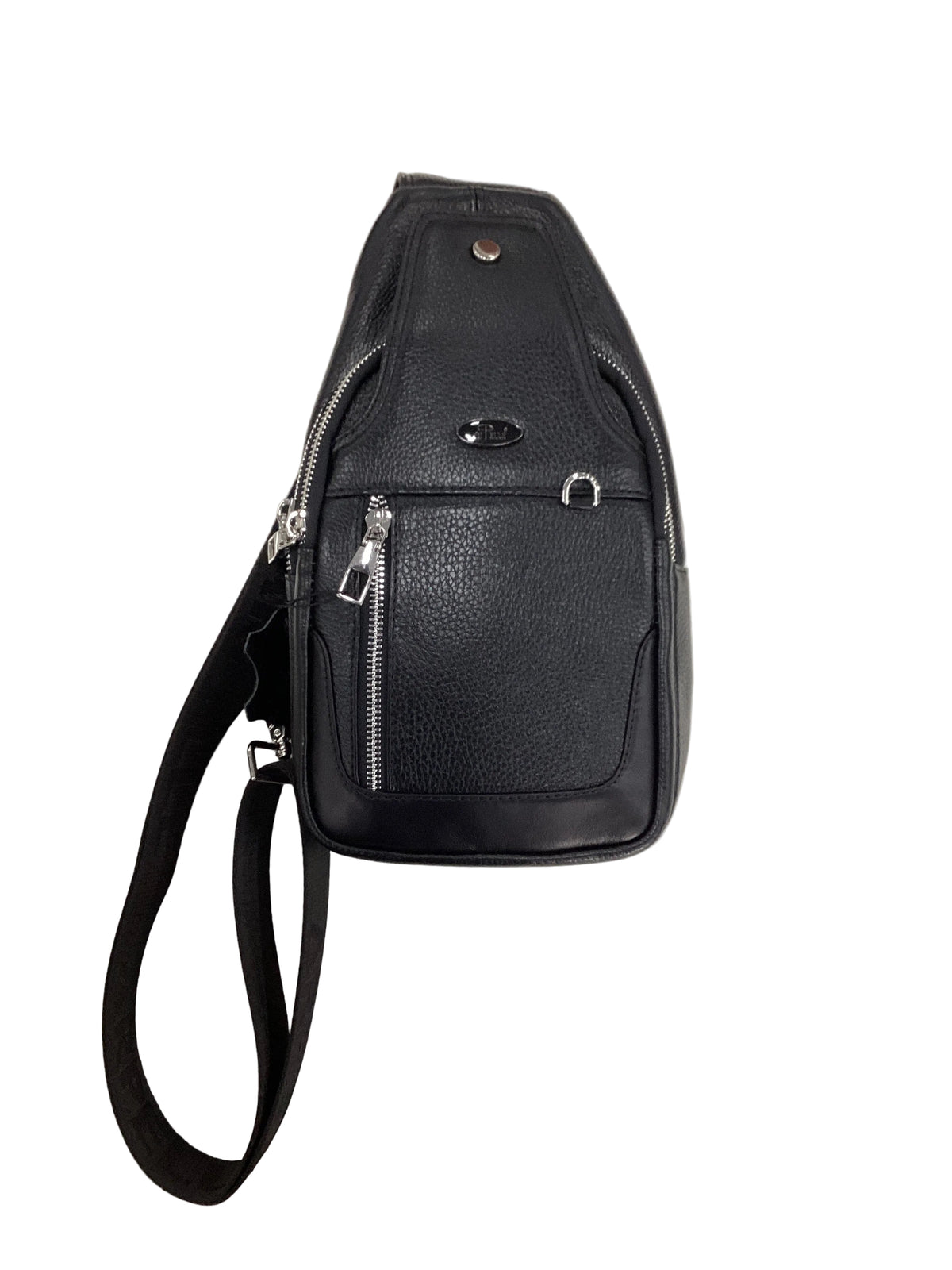 Genuine Leather Sling Crossbody Bag – Black