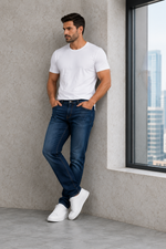 Men’s Classic Dark Wash Denim Jeans.(FFFF)