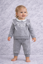 GirlsvEmbroidered Ruffle Sweatshirt & Pants Set