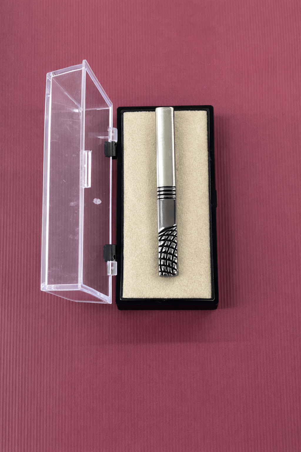 Silver & Black Textured Tie Clip