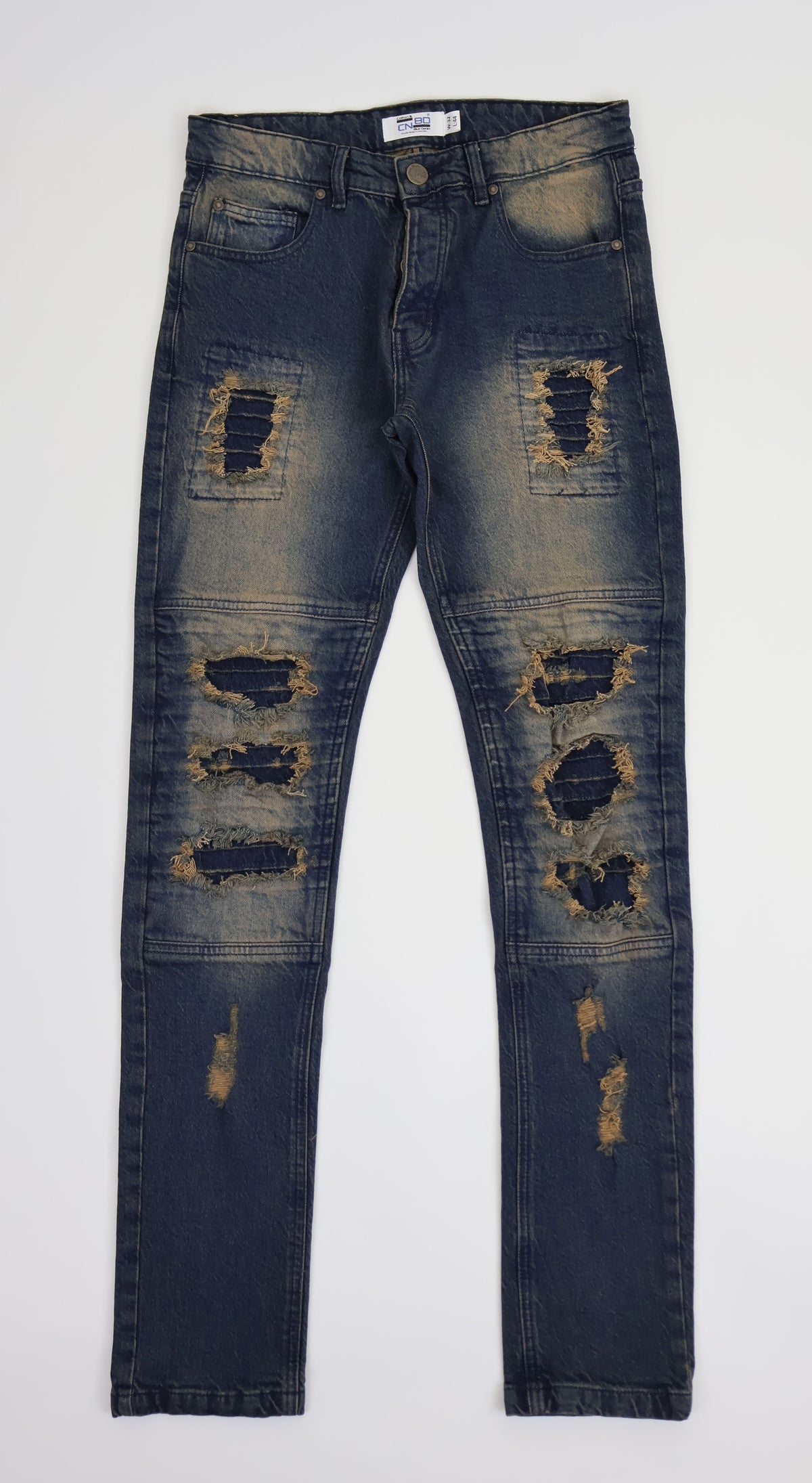 Men’s Slim Fit Distressed Denim Jeans-Dirty Blue Grenner Tone