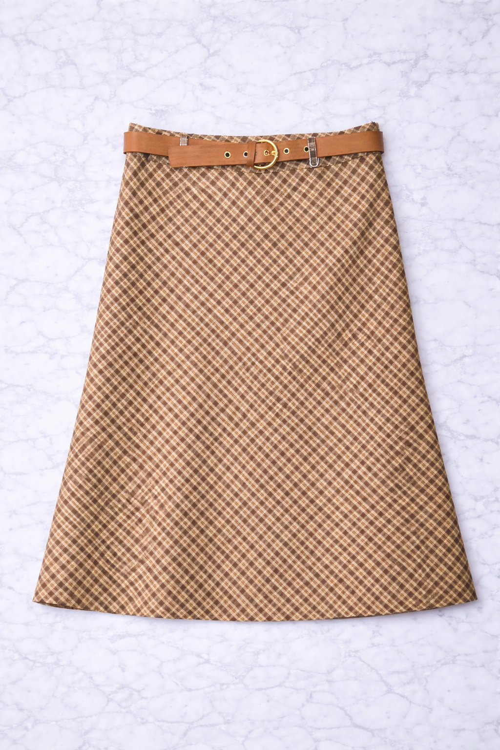 Elegant Check High-Waist Midi Skirt
