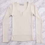 QU Style Women’s V-Neck Ribbed Knit Blouse – Long Sleeve