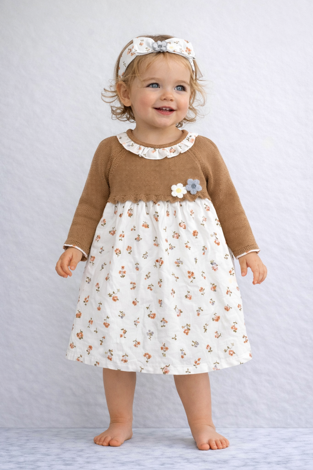 Indigo Girls Knitted Floral Dress with Headband