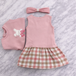 Indigo Girls 3-Piece Outfit Set – Floral Bodysuit, Check Skirt Pants & Headband