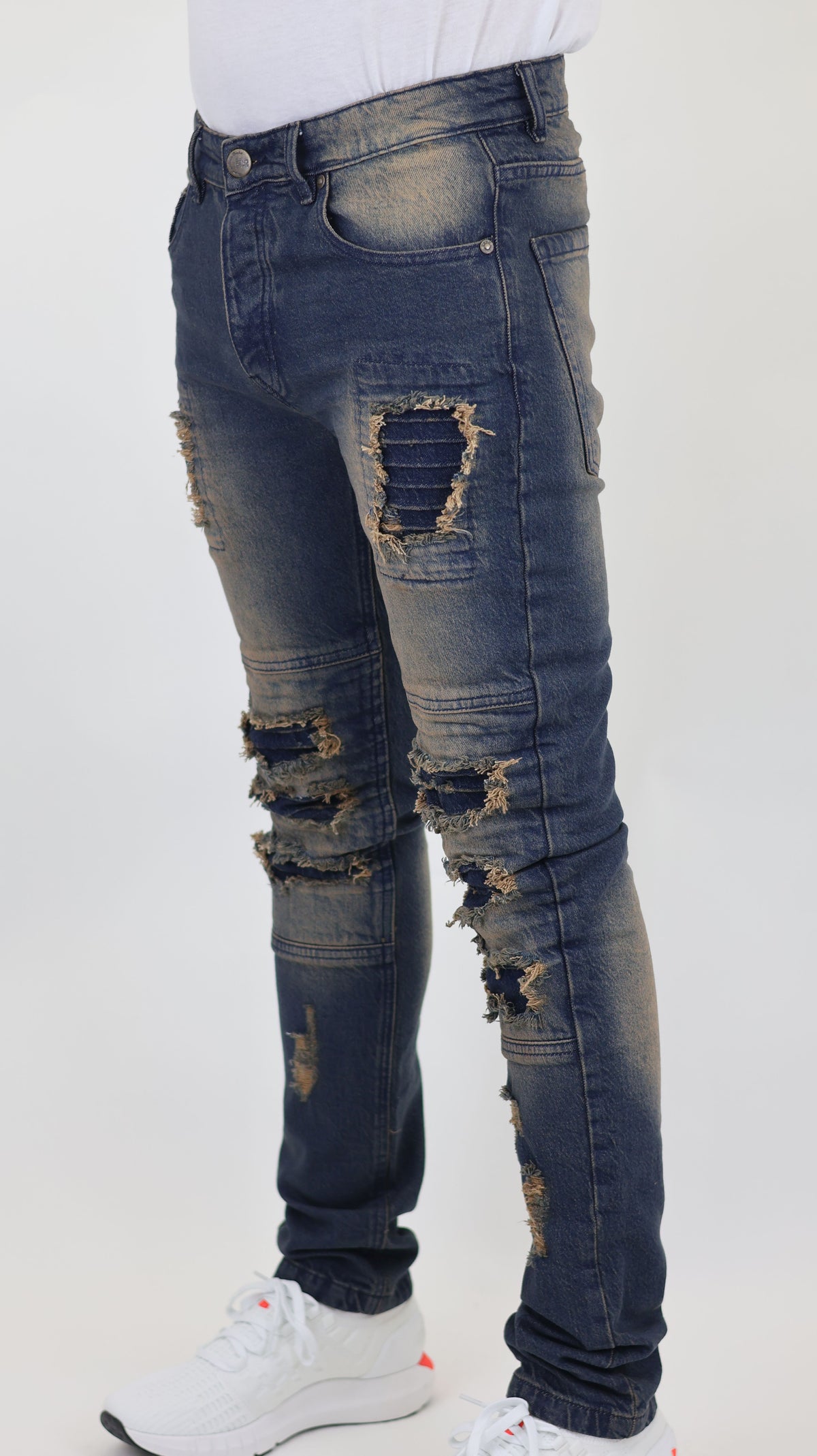 Men’s Slim Fit Distressed Denim Jeans-Dirty Blue Grenner Tone