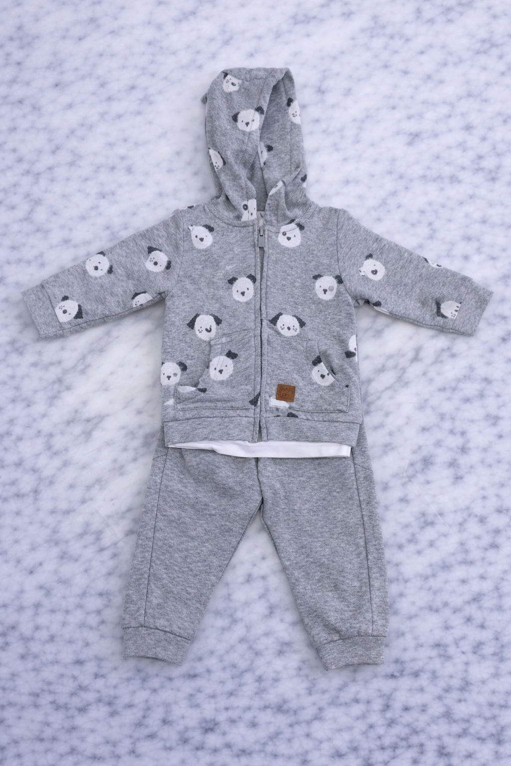 Indigo Kids Grey Cat Print Dungaree Set with Hat
