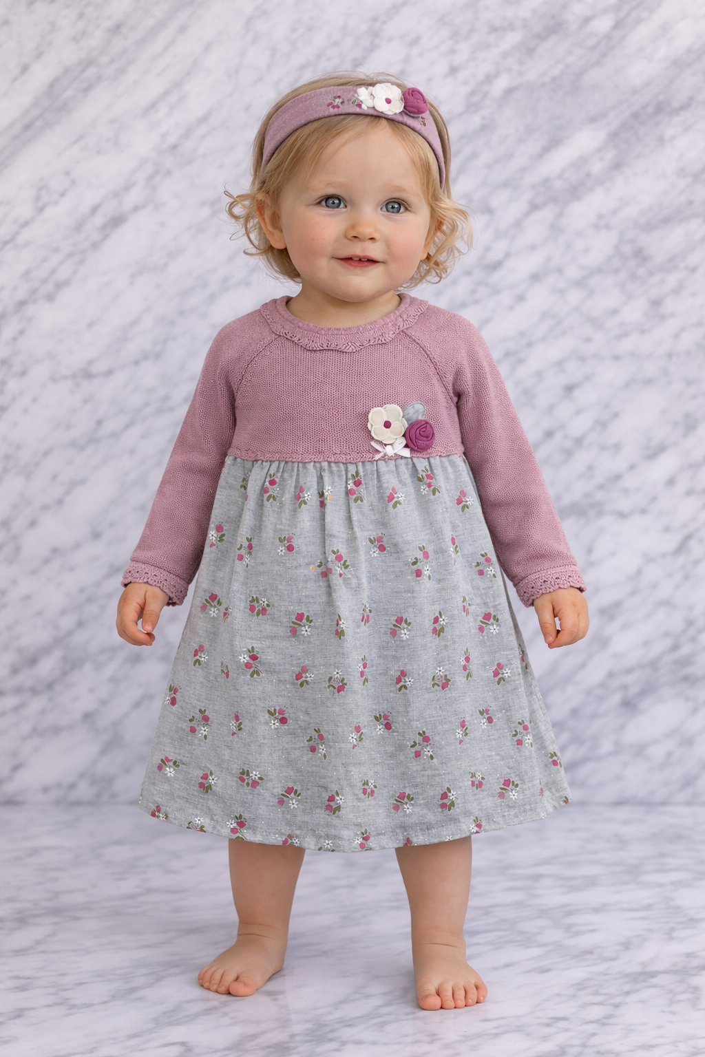 Indigo Girls 2-Piece Dress Set – Long Sleeve Dress & Headband