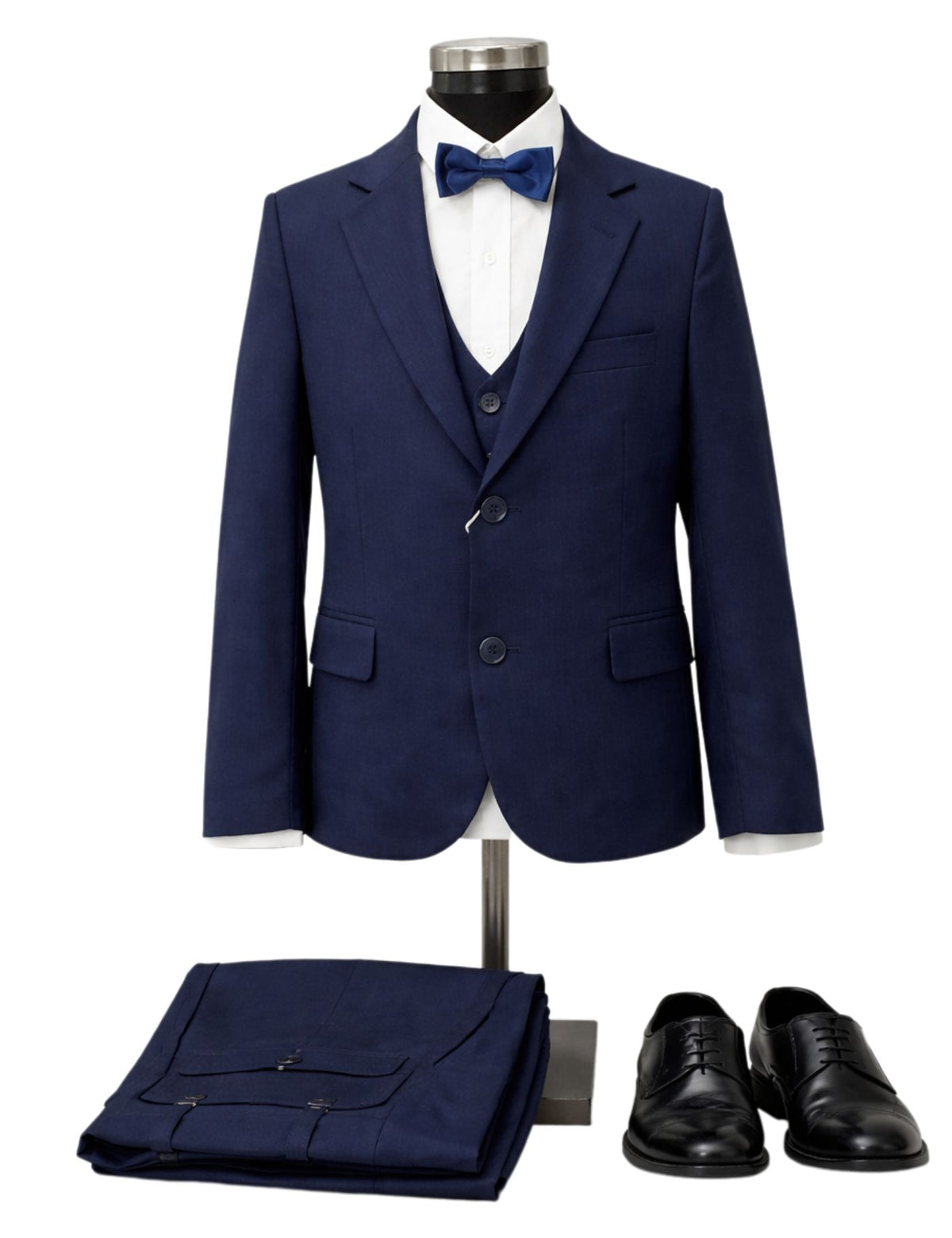 Boys Formal patterned Fabric Suit Set – Jacket, Pants, Vest and Bow tie.