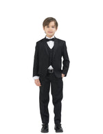 Boys Formal Patterned fabric Suit Set – Jacket, Pants, Vest and Bow tie.