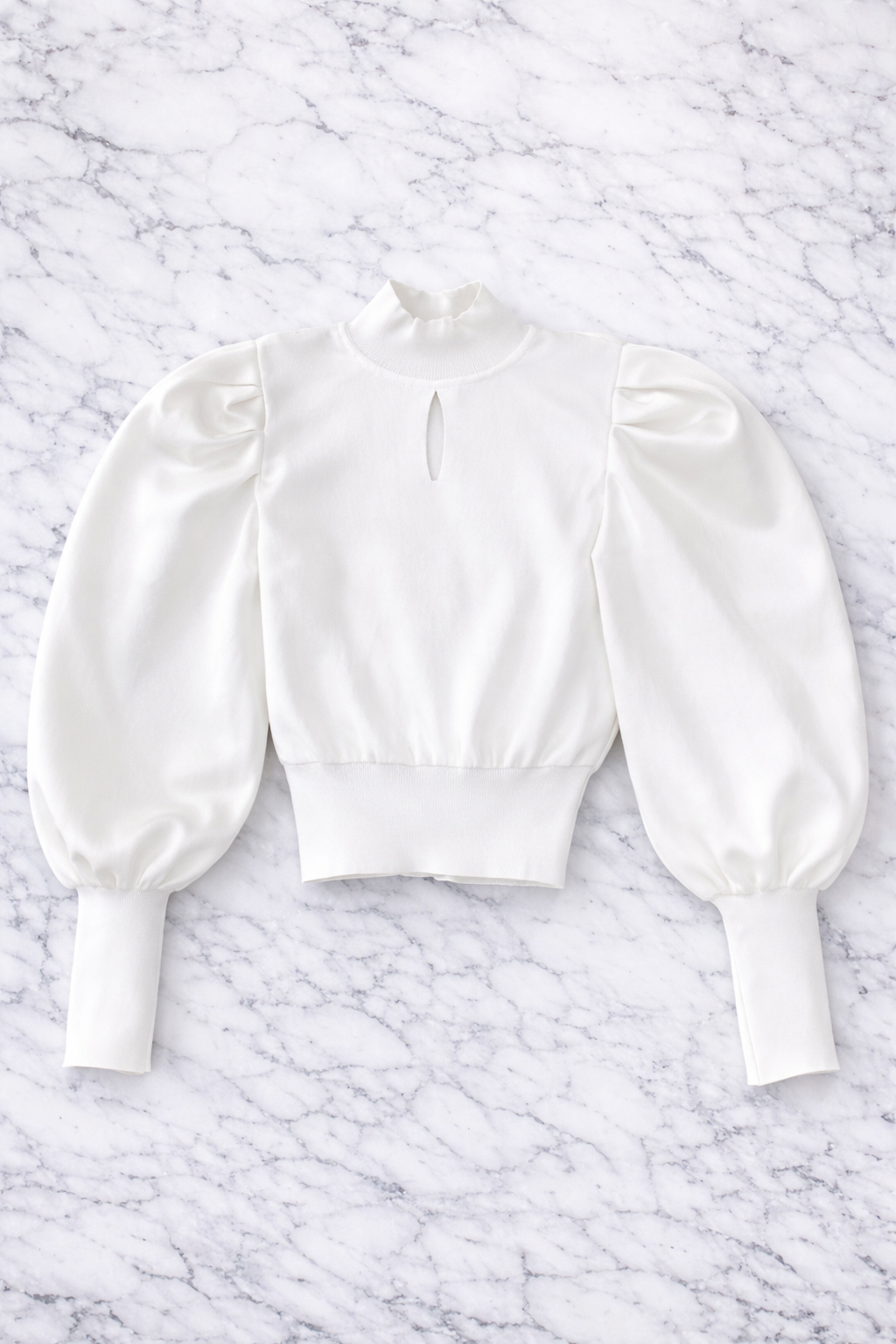QU Style Women’s High Neck Puff Sleeve Long Sleeve Crop Top