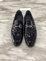 Marco Divaio Men’s Patent Crocodile-Embossed Loafers with Silver Bit.(FFF)