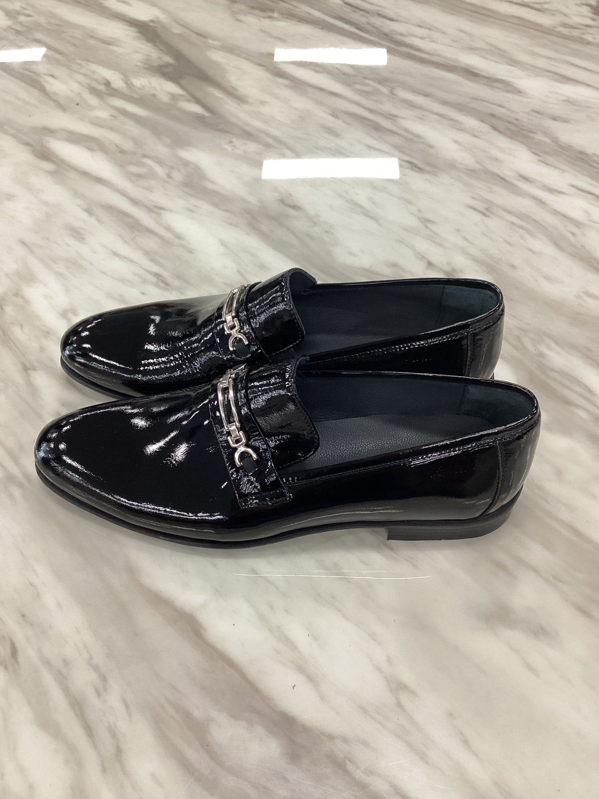 Marco Divaio Men’s Shiny-Embossed Loafers with Silver Bit