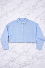 QU Style Women’s Cropped Button-Up Blouse – Long Sleeve