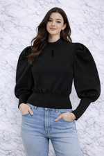 QU Style Women’s High Neck Puff Sleeve Long Sleeve Crop Top
