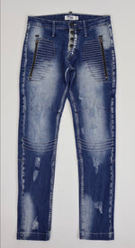 Men’s Fashion Denim Jeans – Button Fly, Washed Blue