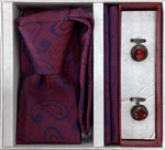 Pierre Cavelli Men’s Paisley Tie, Pocket Square & Cufflinks Gift Set