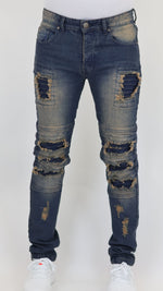 Men’s Slim Fit Distressed Denim Jeans-Dirty Blue Grenner Tone